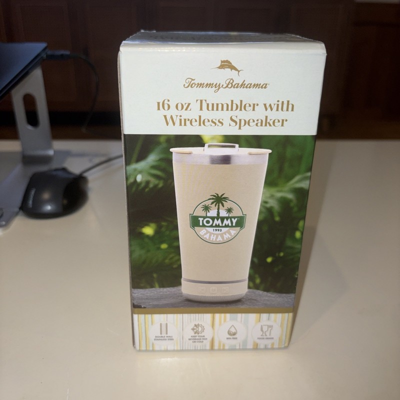 TOMMY BAHAMA*16 oz Stainless Steel TUMBLER with WIRELESS SPEAKER*New