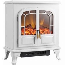 HOMCOM Free standing Electric Fireplace Stove LED Fire Flame Effect White