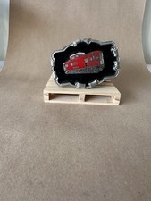 RED CABOOSE RAILROAD CAR TRAIN VINTAGE BELT BUCKLE W USA ENAMEL BEAUTIFUL NOMAD