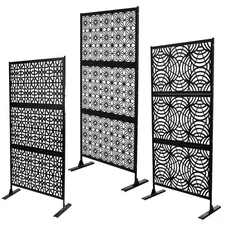 75" H Metal Outdoor Privacy Screens W/ Free Standing For Garden Balcony Black US