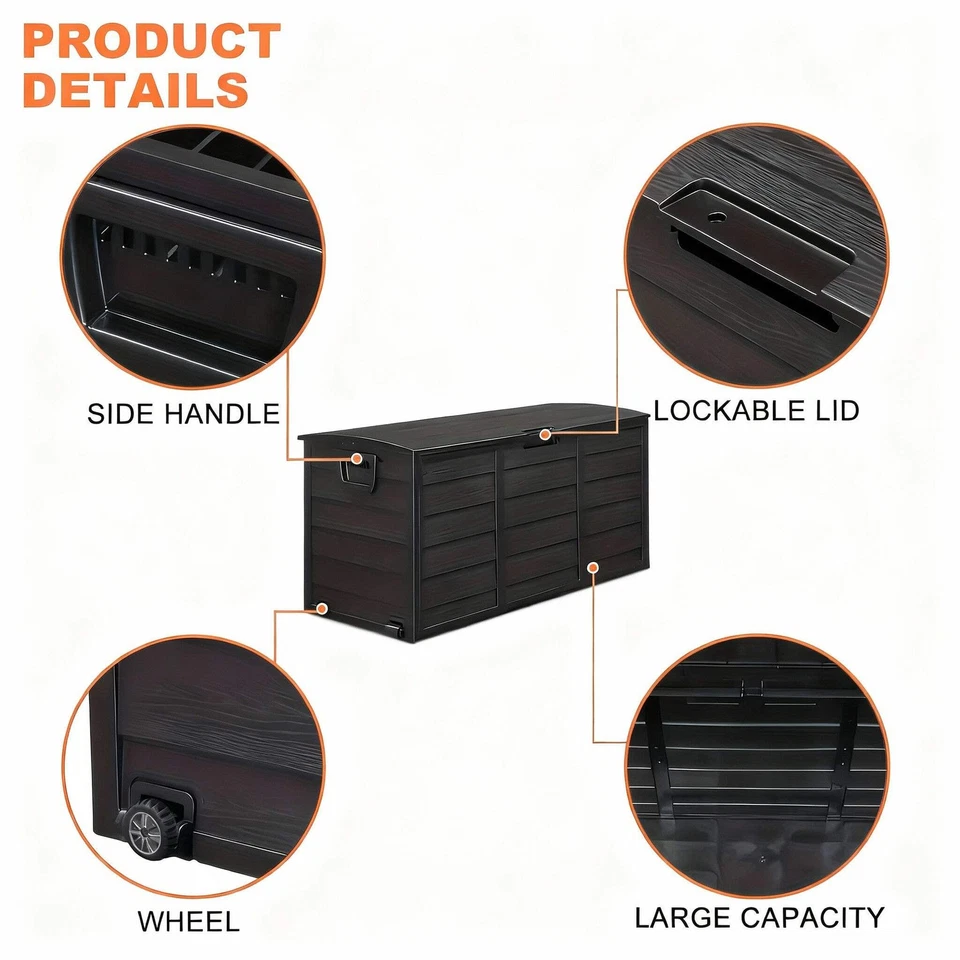 Caja de cubierta exterior de alta resistencia de 75 galones - Caja de almacenamiento impermeable para patio con bisagras Foto 4 de 4