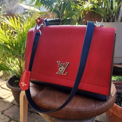 Louis Vuitton Lockme Handbag Shoulder Crossbody Bag Red Navy Brown Women Classic