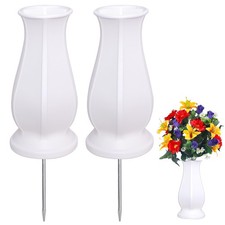 2 Pack White Cemetery Grave Vase with Long Spike Stake for Memorial Flowers