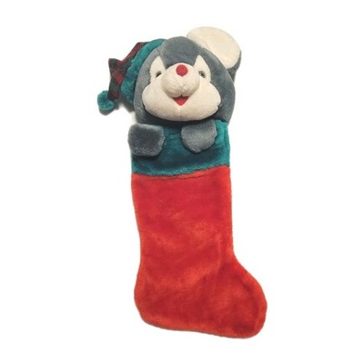 Vtg Dandee Christmas Stocking Plush Gray Mouse 3D 22'' Z249