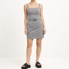 Y2K Hollister Dress Black & White Pinstripe Cotton Fitted Mini Dress Size Small