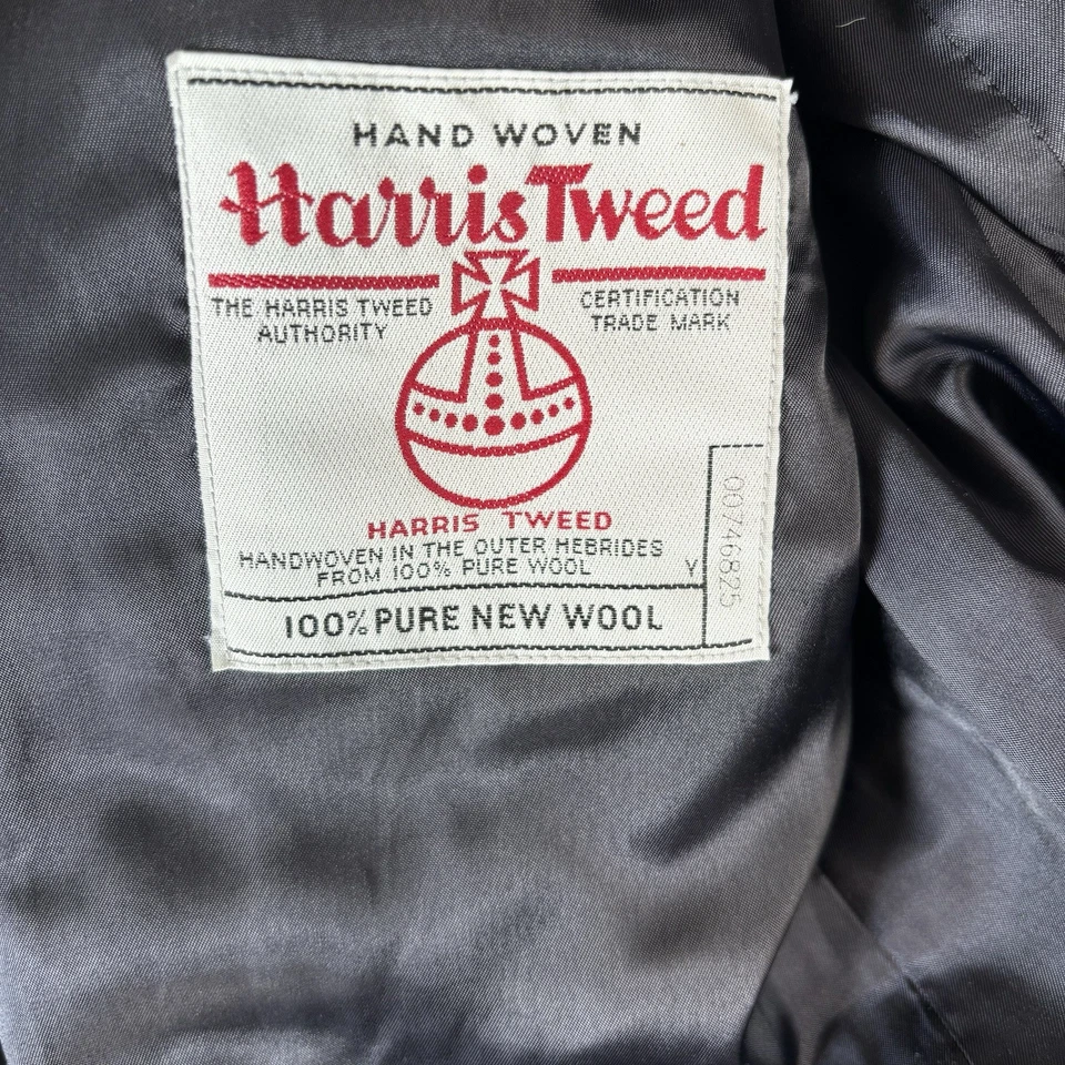 Винтажный мужской блейзер Harris Tweed из 100% шотландской шерсти ручной работы в елочку ~ размер 44R - Изображение 3 из 4