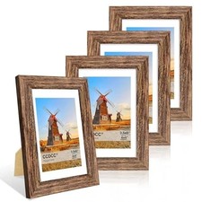 4x6 Picture Frame Set of 4, 4 x 6 Wood Photo Frames with 4x6-4Pack Rustic Brown