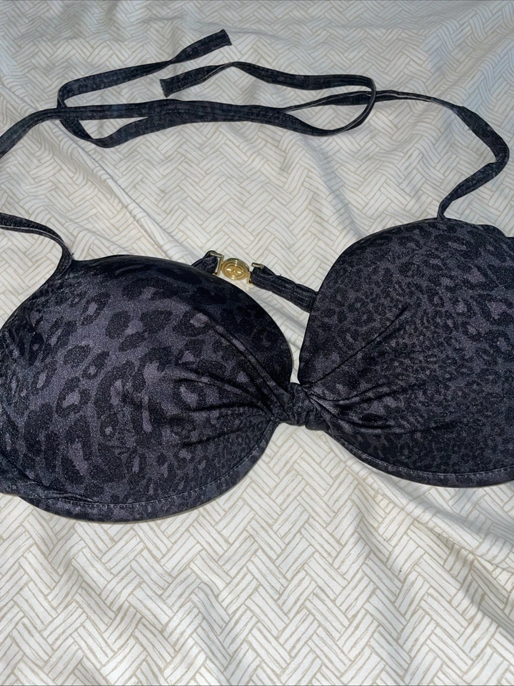 Top de biquíni Victoria’s Secret preto leopardo push-up • 34D • fecho logotipo dourado VS - Imagem 2 de 4