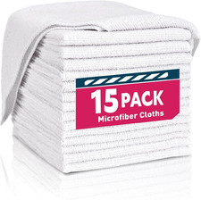 Microfiber Cleaning Cloths-15 Pack, White, Microfiber Towels