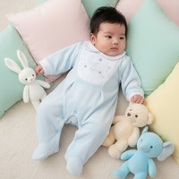 Baby Boy Sleepsuit Velour Babygrow All In One Collar Teddy
