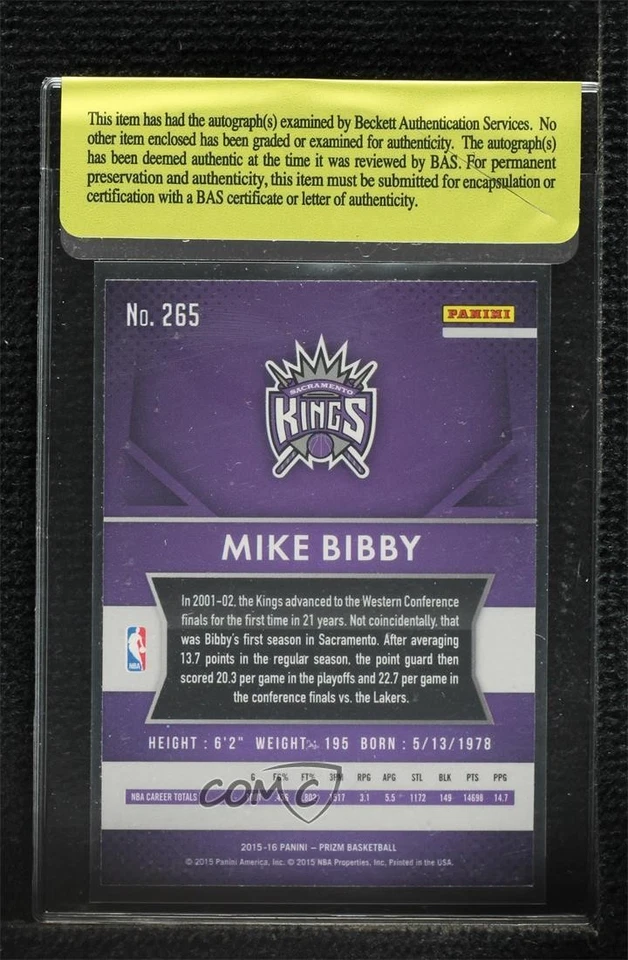 BAS 2015-16 Panini Prizm Mike Bibby #265 Authentic Auto - Image 2 of 2