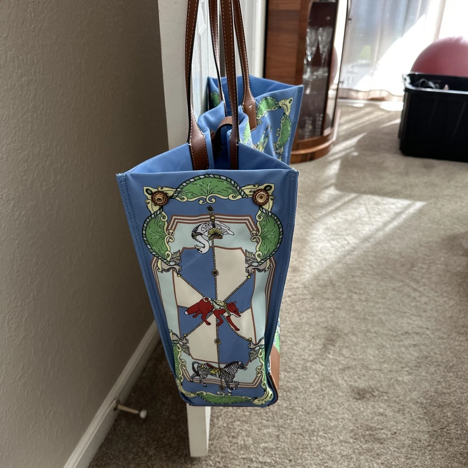 Tory Burch Ella Printed Tote Blue Carousel 17”x13” - Image 4 of 4