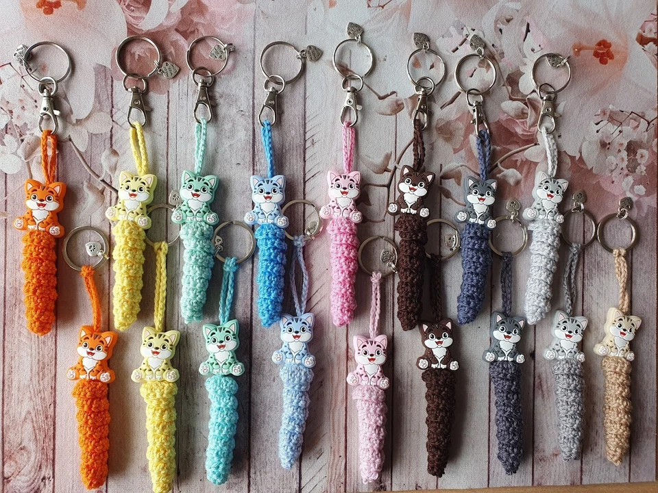 🐱Katzen Glückswürmchen Sorgenwürmchen Schlüsselanhänger mit Spruch +Verpackung