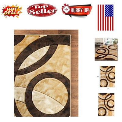 Modern Geometric 4x6 Brown Area Rug with Fluffy Hand-Carved Detail