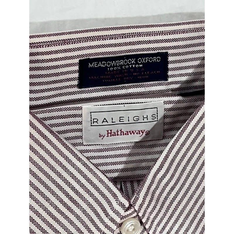 Vintage Hathaway Shirt Mens Button Down Red White Stripe 15.5x34 - Image 4 of 4