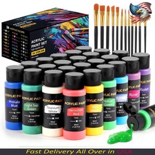 Acrylic Paint Set, 24 Colors (2 oz/Bottle) with 12 Art Brushes, Art Supplies for