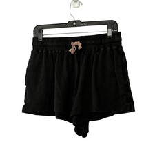 Lunya Black Pima Cotton Elastic Waist Drawstring Lounge Shorts - Medium