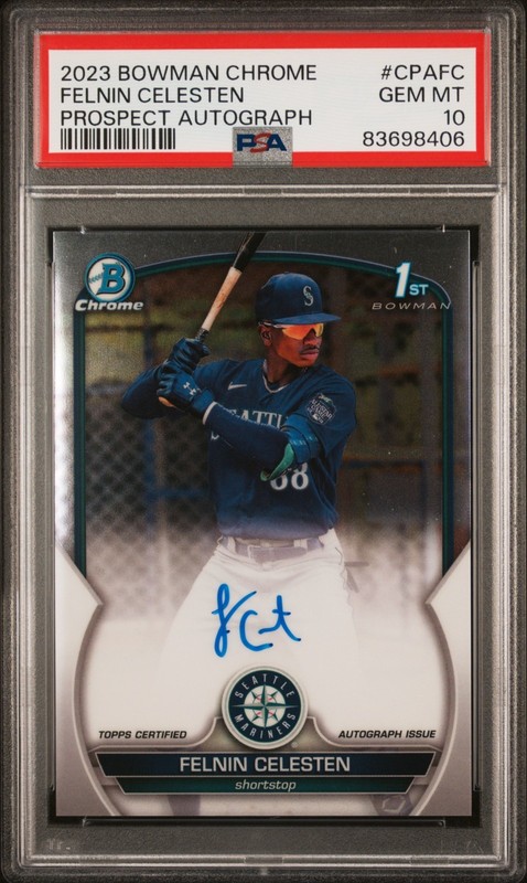 2023 Bowman Chrome Auto Felnin Celesten PSA 10 Mariners Top 100