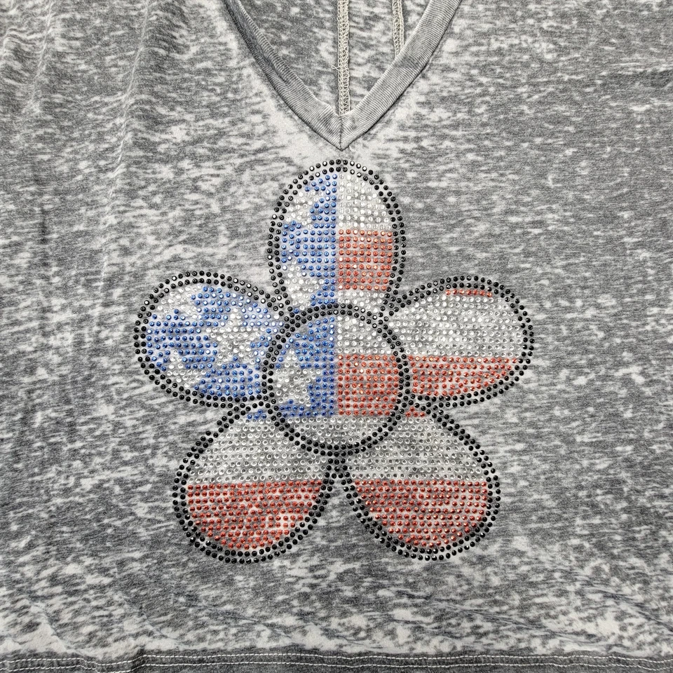 Signorelli женщин выцветший серый верхний размер L США патриотический цветочный коротким рукавом - Изображение 3 из 4