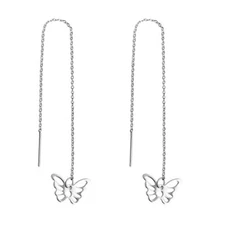 Solid Stainless Steel Butterfly Cutout Pierced Thread Threader Dangle Earrings