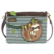 NEW CHALA BLUE BROWN STRIPE SLOTH MINI CROSSBODY CELL PHONE PURSE BAG