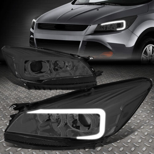 [LED DRL] FOR 13-16 FORD ESCAPE SMOKED LENS CLEAR CORNER PROJECTOR HEADLIGHTS - Picture 1 of 11