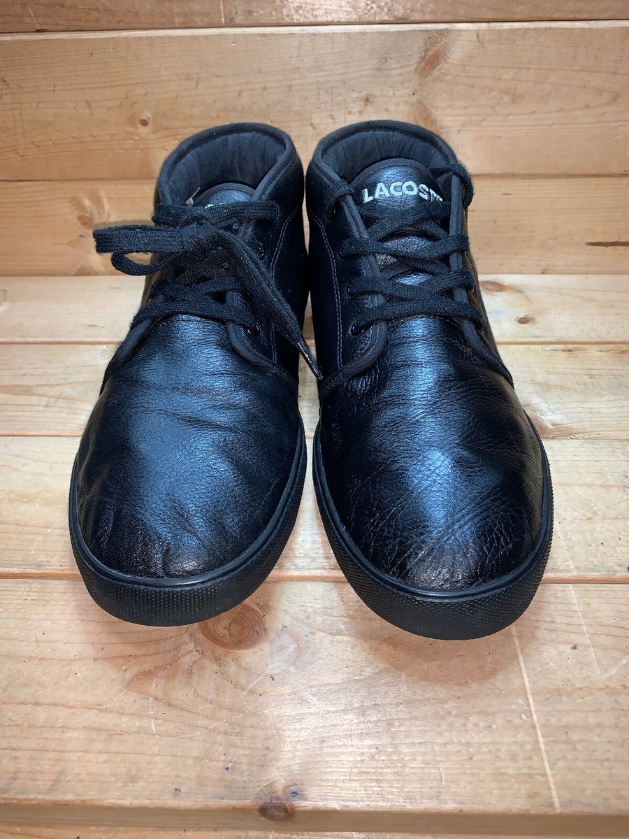 LACOSTE AMPTHILL Black Leather Mid Top SNEAKERS CASUAL SHOES SZ
