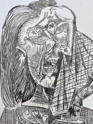 Pablo Picasso (Handmade) Drawing On Paper Signed & Stamped Mixed