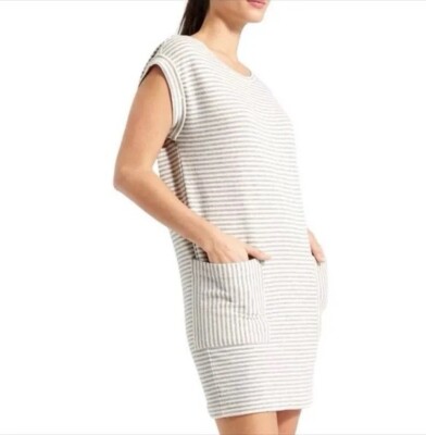 Athleta Ease Up Mini Dress With Pockets - Gray And White Stripes - Size XS