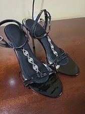Black And Rhinestone Strappy Sandals, Size 8