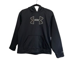 Under Armour Black White Graphic Logo Pullover Hooded Fleece Jacket Youth Sz XL