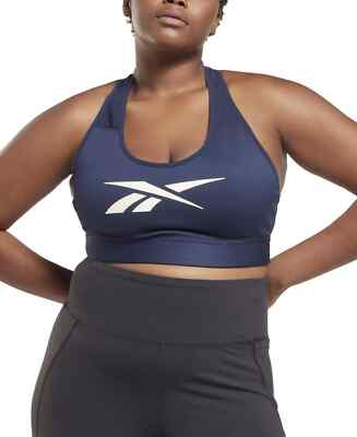 Reebok Plus Size Lux Vector Medium Impact Racerback Bra, Vector Navy, 4X