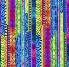 Laurel Burch Basic Multicolor Stripes Cotton Quilt Fabric By the Yard
