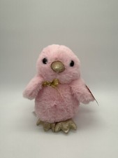 FAO Schwarz Sparklers Baby Chick Plush Pink 7" Gold Bow Shiny Stuffed Animal Toy