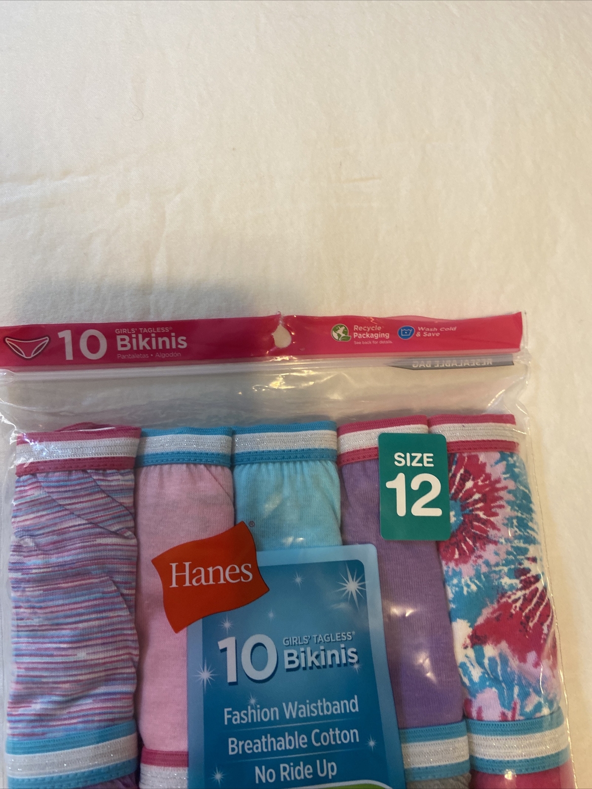 10PK Hanes Girls Bikinis Cotton Underwear Size 10 No Ride Up eBay