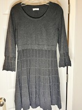 Calvin Klein Sweater Dress Pleated Charcoal Gray Women’s Size Medium
