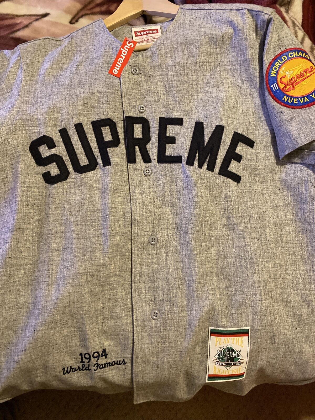 Supreme Mitchell & Ness Wool Baseball Jersey Grey