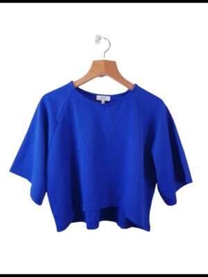 Papaya Womens Ladies Long Sleeve Blue Round Neck Basic Tunic Top Blouse Size M
