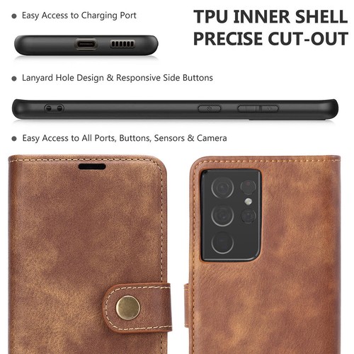 2 in 1 Magnetic Detachable Case REAL Leather for Samsung Galaxy S21 S20 Plus 5G - Picture 11 of 14