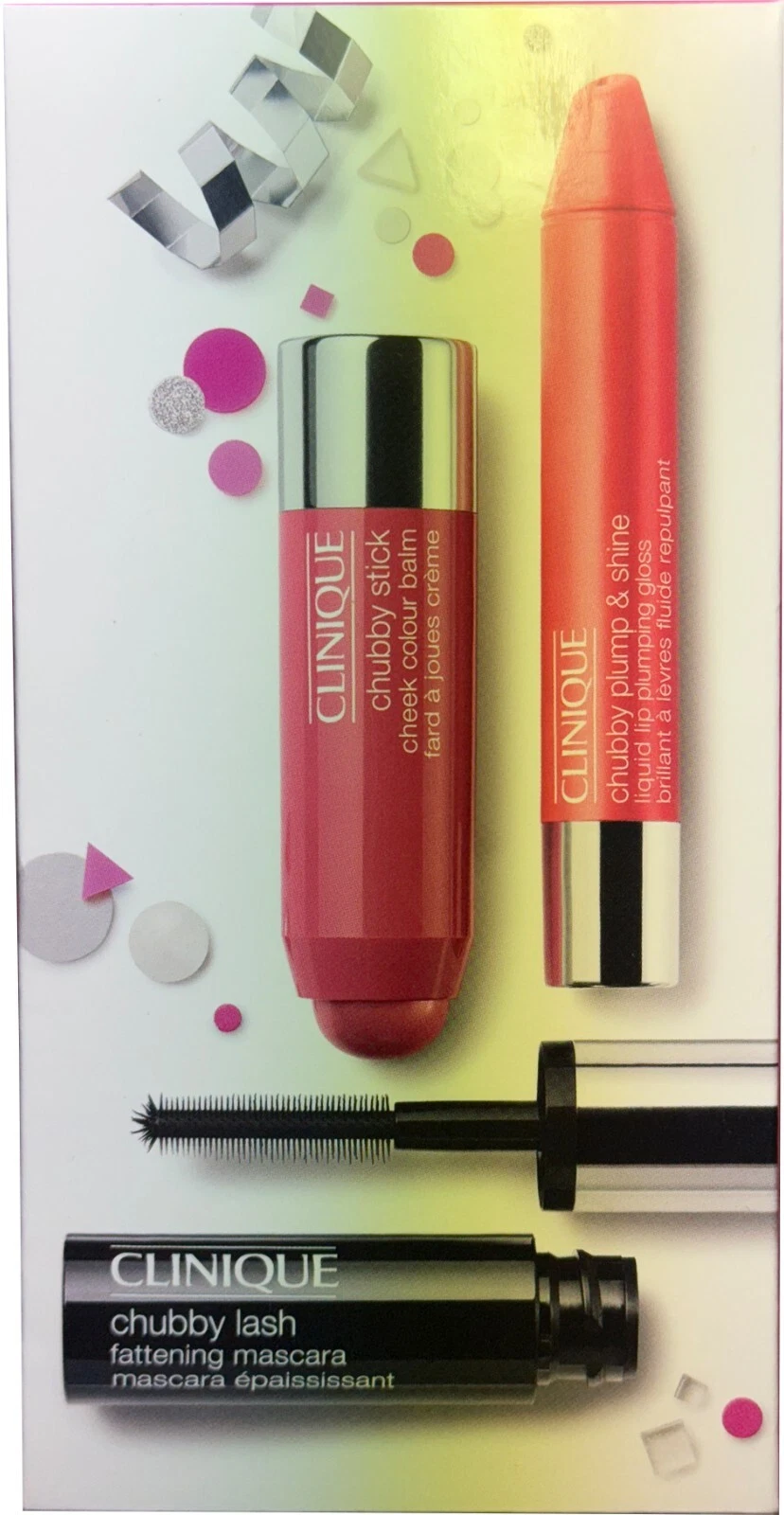 Clinique Chubby Sample Kit-Lash Fattening Mascara-Cheek Color-Plumping Gloss-NIB