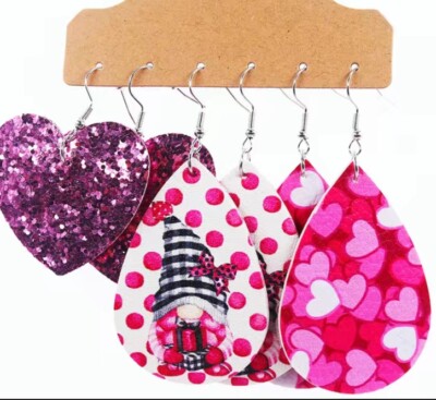 Pairs Valentine's Day Glitter And Leather Gnome Purple Earrings