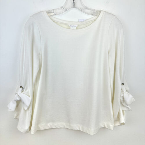 Club Monaco Top Women’s XS Relaxed Fit Blouse 3/4 Ribbon Tie Sleeves White $118