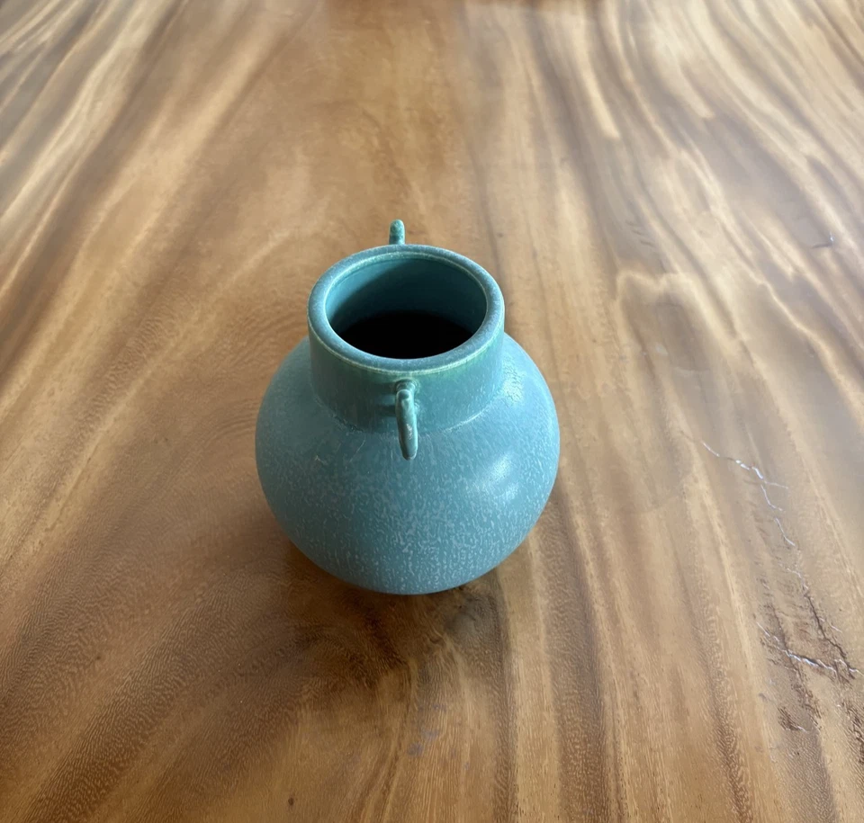 Ephraim Faience 2004 Hand Made Pottery Turquoise Ceramic Vase Signed - Image 2 of 3