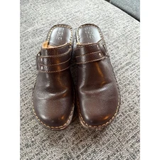 BOC Born Concept Women Dark Brown Leather Mules Clogs Slip On Shoes 7M