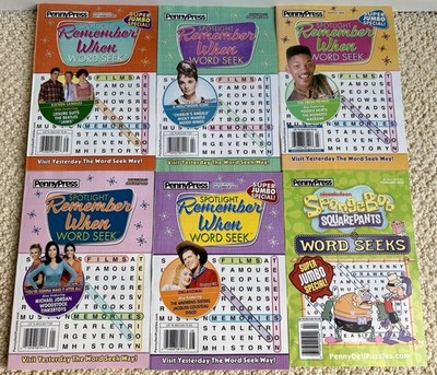Lot of 6 New Penny Press Remember When & SpongeBob Word Search Puzzle Books