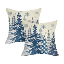 Blue Christmas Tree Decorative Throw Pillow Covers 18 x 18 Set of 2, Blue Tree