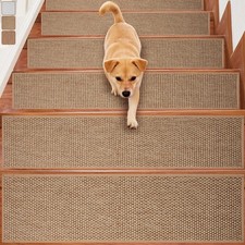 7 PCS Beige Non Slip Carpet Stair Treads Runner Wooden Steps 8x30 Inch