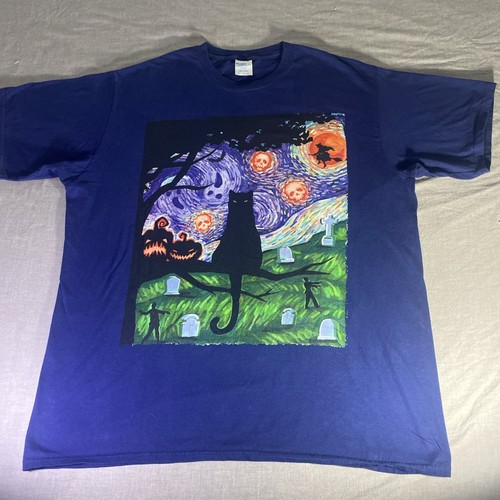 Flying Witches,skulls, Scary Night Cat Tee, Van Gogh Gift, Halloween T-Shirt - Picture 1 of 13