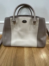 Coach Small Margot Carryall Satchel Leather Bag Beige Vanilla Color Block