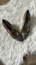 Vintage J Renee patchwork heels gray and tan gemstone